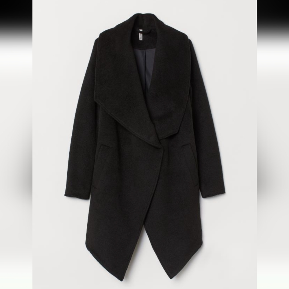 Divided H&M Size 6 Black Double Breasted Shawl Coat